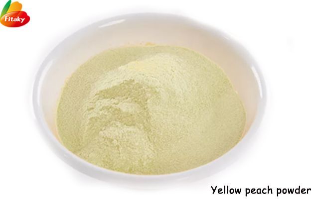 Product name	Yellow peach powder size	80-120mesh Color	Yellow Aerobic Plate Count	≤500,000 Coliforms	≤1000/g Mold	≤5000/g E.Coli	Neg/25G Salmonella	Neg/25G moisture	≤5% certifications	ISO9001,HACCP,HALAL,BRC,FDA, etc. Raw material	Organic yellow peach Box size	50*35*29cm Storage condition	Sealed in dry, cold, waterproof & ventilated conditions Shelf Life	24 months Noted	support customization;provide free samples;reach the international standards;fast delivery;one-stop service